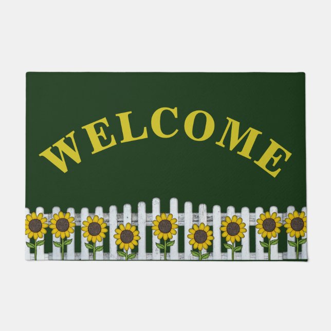 Tapete Rústico Girassóis Bem-Vindo Porta Mat (Frente)