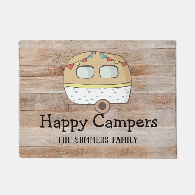 Tapete RV Trailer Feliz Campers Família Personalizada (Frente)
