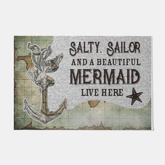 Tapete Salty Sailor And A Beautiful Mermaid Live Here (Frente)