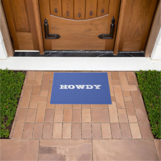 Tapete Saudação ou nome "Howdy", porta azul e branca