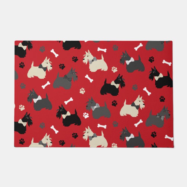 Tapete Scottish Terrier Paws and Bones Red (Frente)