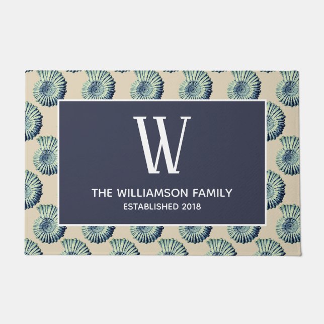 Tapete Seashells azuis litorais & nome de família (Frente)