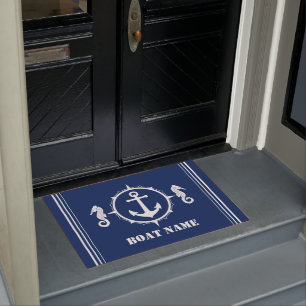 Tapete Seu Barco Nome Seacavalo Anchor Blue Entryway