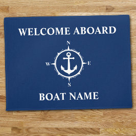 Tapete Seu nome de barco Compass Anchor Blue Welcome Aboa