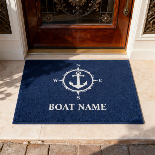 Tapete Seu nome de barco Compass Âncora Azul
