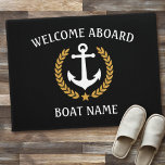 Tapete Seu nome de boi Anchor Laurel Bem-Vindo A Bordo Ne<br><div class="desc">Personalize a sua casa com uma porta de boas-vindas a bordo e seu nome de barco, nome da família ou outro texto desejado. Apresentando uma âncora náutica personalizada projetada com folhas de ouro e emblema de estrela em preto ou ajustando facilmente a cor primária para corresponder ao seu decor atual....</div>