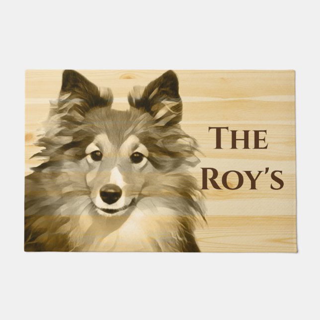 Tapete Sheltie Collie Herd Dog Adicione Name Doormat (Frente)