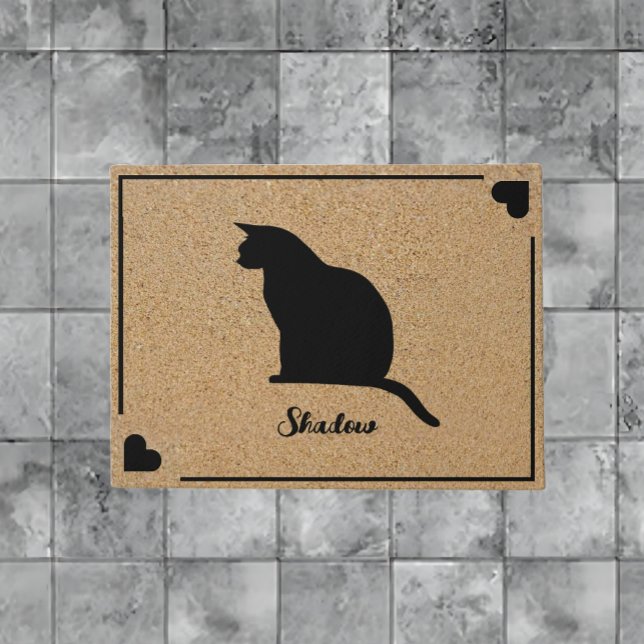 Tapete Silhuette Cat Com Nome De Monograma Personalizado (Cat Silhouette With Personalized Monogram Name Doormat)