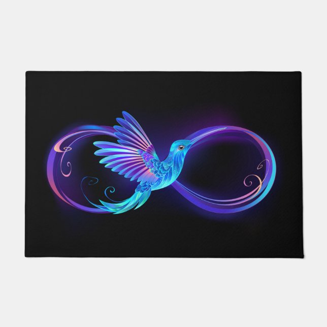Tapete Símbolo Neon Infinity com Hummingbird brilhante (Frente)