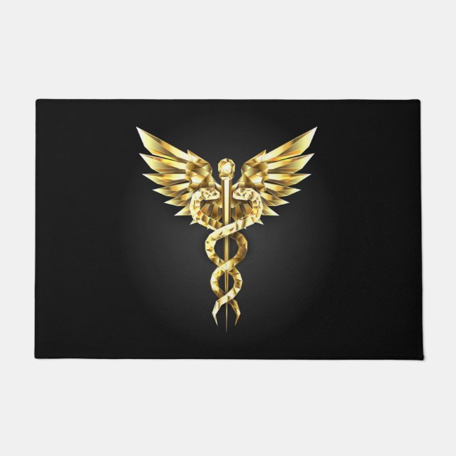Tapete Símbolo Poligonal Dourado Caduceus (Frente)