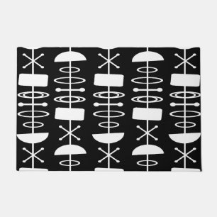 Tapete Símbolos Abstrato da Era Atômica Branco Negro