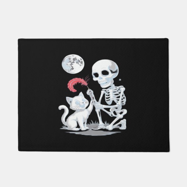 Tapete Skeleton Cat Halloween Engraçado Cute Spooky Essen (Frente)