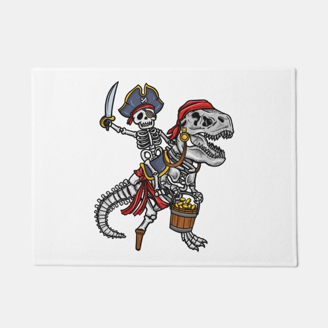 Tapete Skeleton do Dinossaur Pirata de Halloween (Frente)