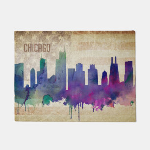 Tapete Skyline da cidade da aguarela de Chicago, IL