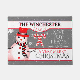 Tapete Snowman da FUN em Red Hat e Scarf Natal CINZA