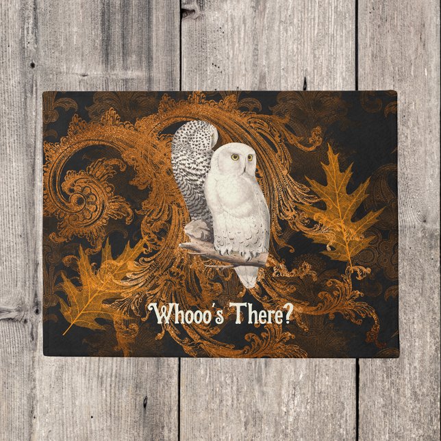 Tapete Snowy Owl que está lá Orange Damask Halloween (Criador carregado)