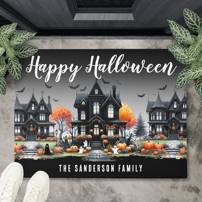 Tapete Sobrenome Feliz Dia das Bruxas (Family Name Happy Halloween Doormat)