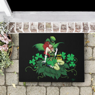 Tapete Sorte Verde Irlandês Fada Cabelo Vermelho Trevo