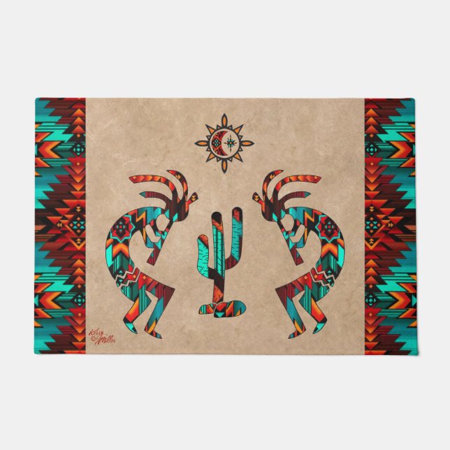 Tapete Sudoeste De Kokopelli E Cactus Doormat (Frente)