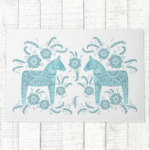 Tapete Sueco Dala Horse Teal Green e White Doormat
