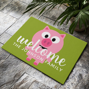 Tapete Suíno de Fazenda de Cartoon - Rosa e Verde limão