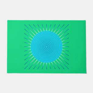 Tapete Sunburst Geométrico Moderno, Azul e Verde-Jade