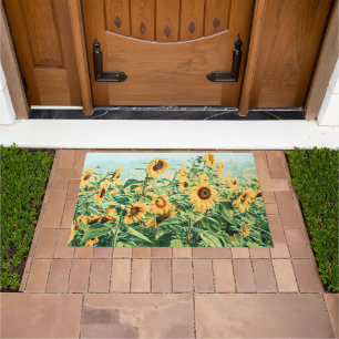 Tapete Sunflower Field Yellow Teal Floral Art Design