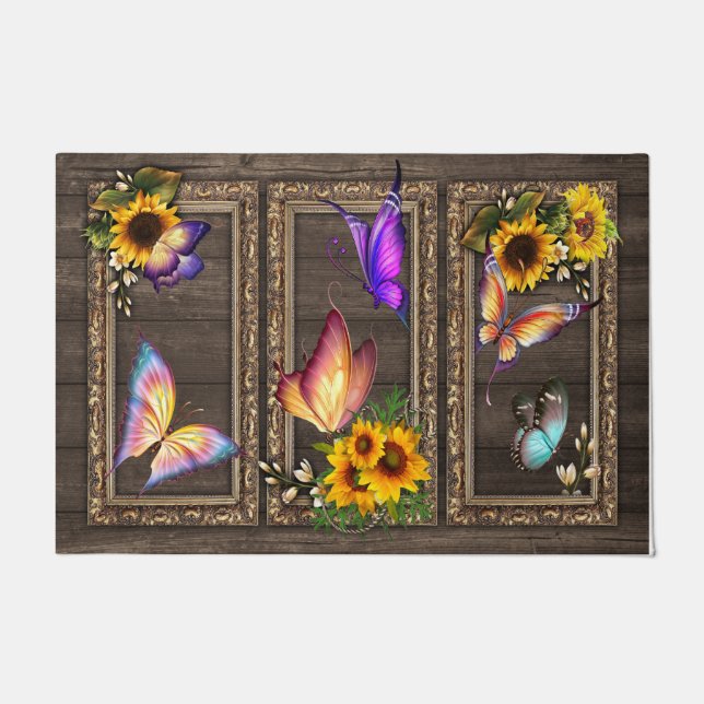Tapete Sunflowers Butterflies Doormat, Beautiful  (Frente)