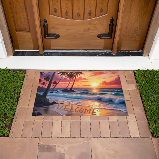 Tapete Sunset de praia tropical personalizado | Arte Cost (Ar livre)