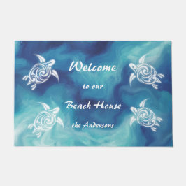 Tapete Tartarugas brancas Blue Watercolor Family Name
