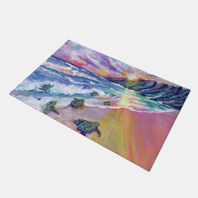 Tapete Tartarugas do Mar Bebês de Kauai Hawaii (Inclinado)