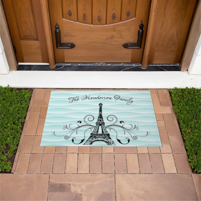 Tapete Teal Eiffel Tower Flourou Matriz de Porta Personal (Ar livre)