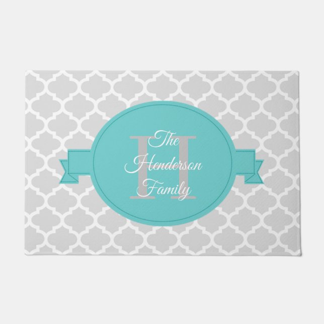 Tapete Teal Quatrefoil - Porta Personalizada (Frente)