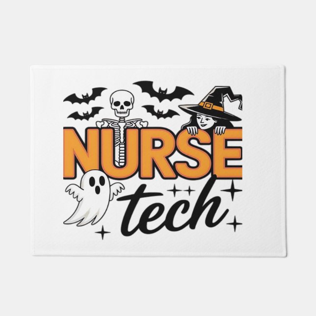 Tapete Técnico de Enfermagem - Halloween - com esqueleto, (Frente)