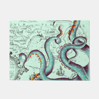 Tapete Tentáculos Teais No Mapa De Vintage Teal