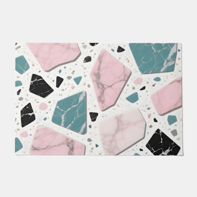 Tapete Terrazzo Mármore Pastel Rosa Verde Moderno (Frente)