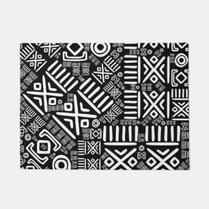 Tapete Teste padrão africano étnico #6 preto e branco