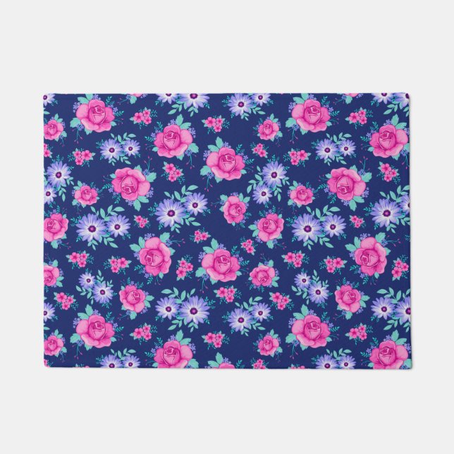 Tapete Teste padrão azul roxo cor-de-rosa floral dos (Frente)