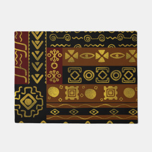 Tapete Teste padrão dourado africano étnico no preto e 