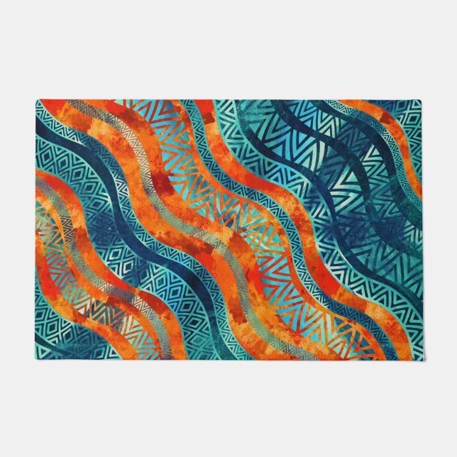 Tapete Teste padrão étnico tribal ondulado de Boho (Frente)