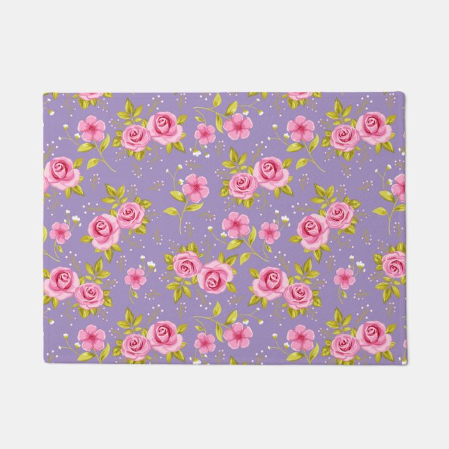 Tapete Teste padrão floral do roxo do rosa de rosas do (Frente)