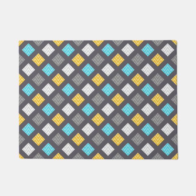 Tapete Teste padrão geométrico amarelo azul cinzento (Frente)