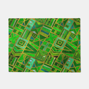 Tapete Teste padrão tribal africano verde e Dourado