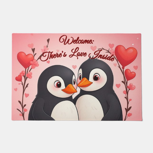 Tapete There's Love Inside: Penguin Love Welcome Mat (Frente)
