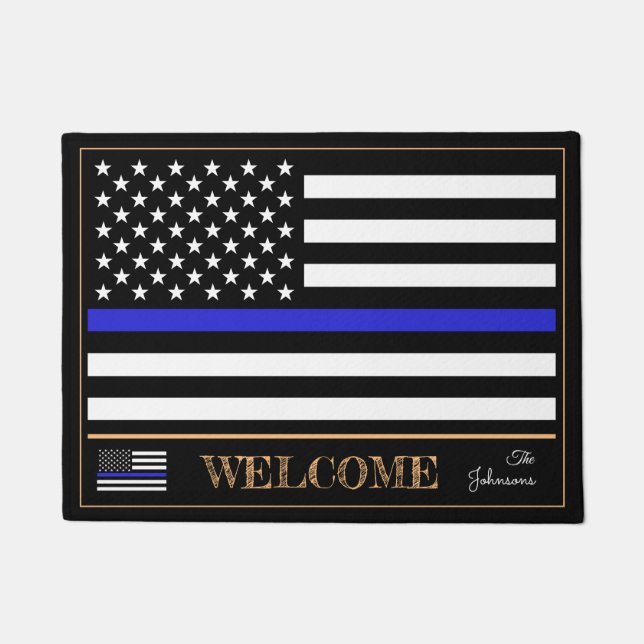 Tapete Thin Blue Line & American Flag Police Welcome /EUA (Frente)