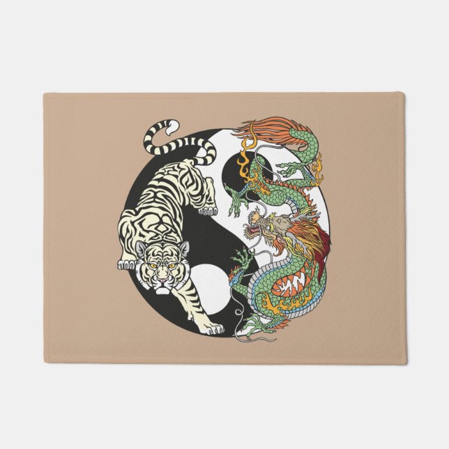 Tapete Tigre branco versus dragão verde no yin yang (Frente)