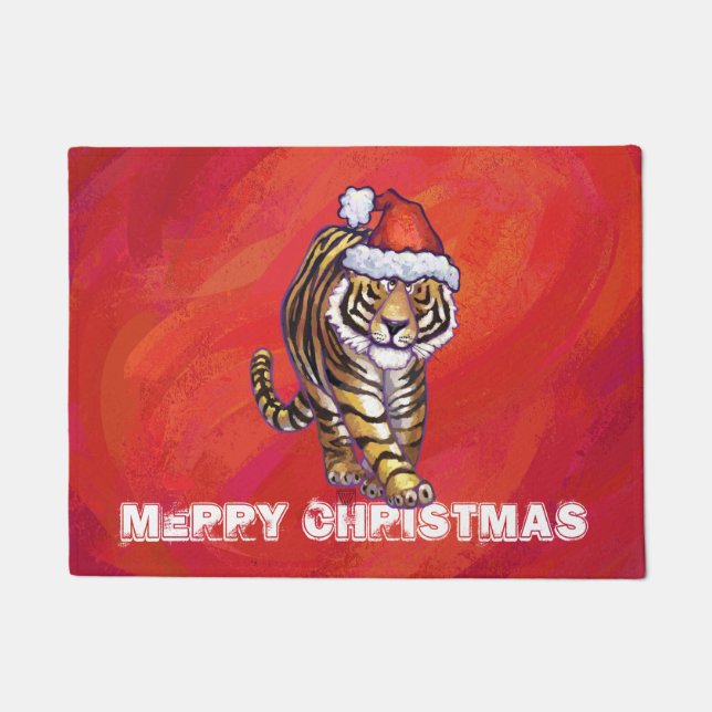 Tapete Tigre Natal em Vermelho (Frente)