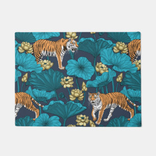 Tapete Tigres no lago de lótus amarelo