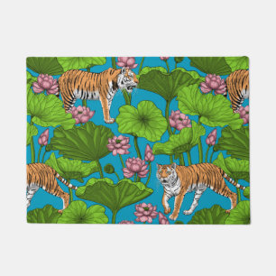 Tapete Tigres no lago de lótus rosa