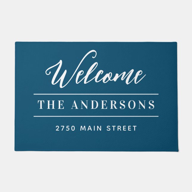 Tapete Título de Família Personalizada Azul e Branco (Frente)